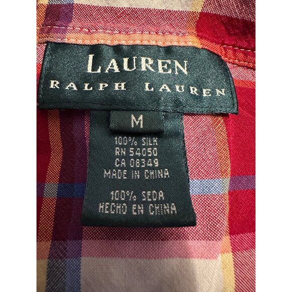 VTG Lauren Ralph Lauren Womens M Plaid Silk Button-Down Shirt  LOGO School girl - Picture 2 of 10